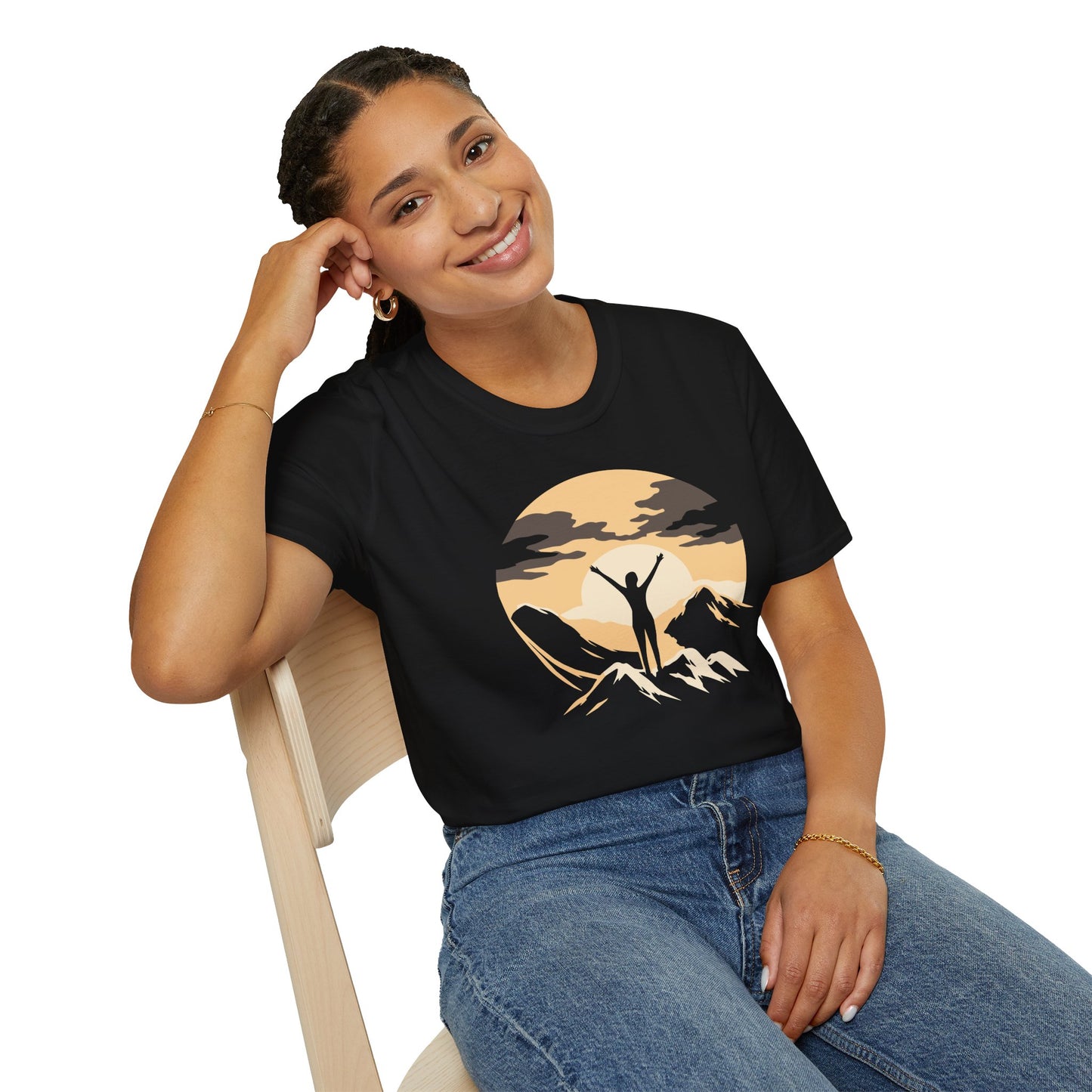 Woman With Arms Raised At Golden Hour Summit Unisex T-Shirt