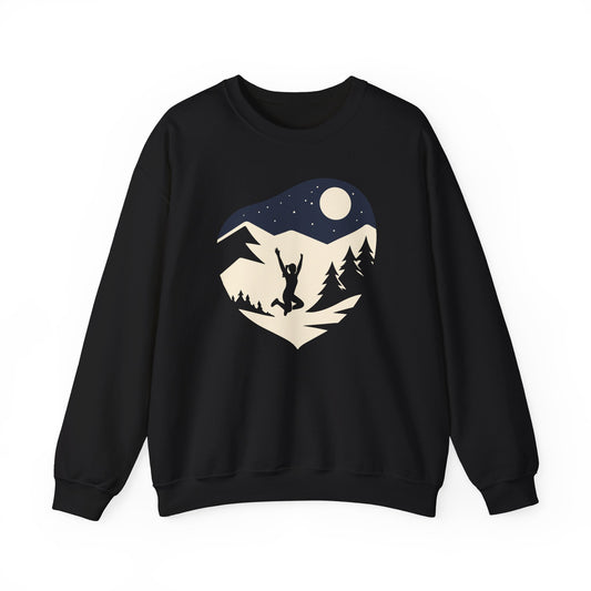 Woman Leaping Under Moonlit Mountains With Starry Sky Unisex Sweatshirt