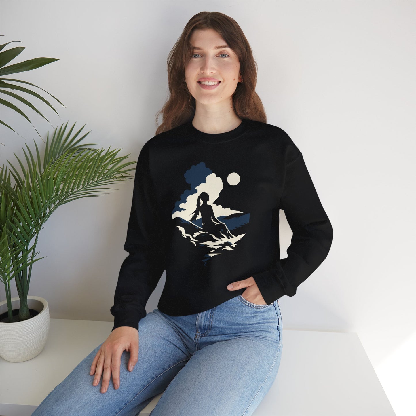 Woman Resting Under Moon Unisex Sweatshirt
