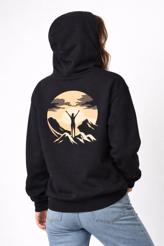 Woman With Arms Raised At Golden Hour Summit Unisex Hoodie
