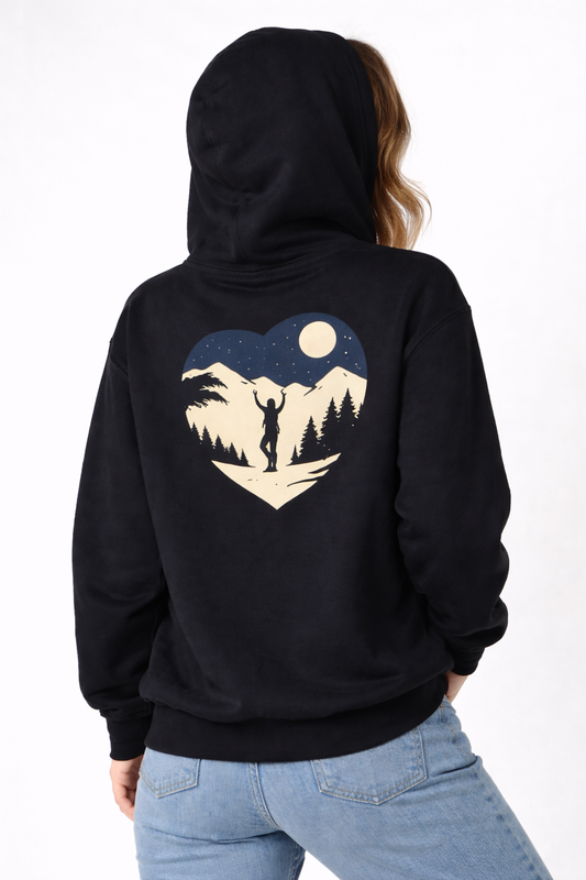 Woman Leaping Under Moonlit Mountains With Starry Sky Unisex Hoodie