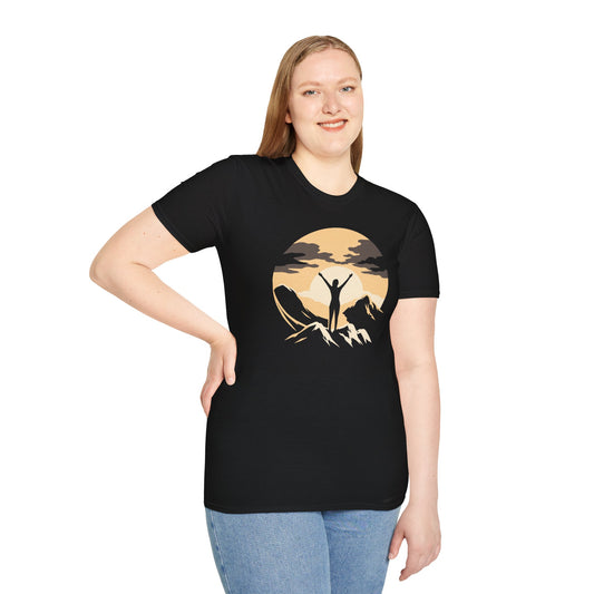 Woman With Arms Raised At Golden Hour Summit Unisex T-Shirt