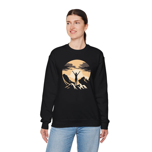 Woman With Arms Raised At Golden Hour Summit Unisex Sweatshirt